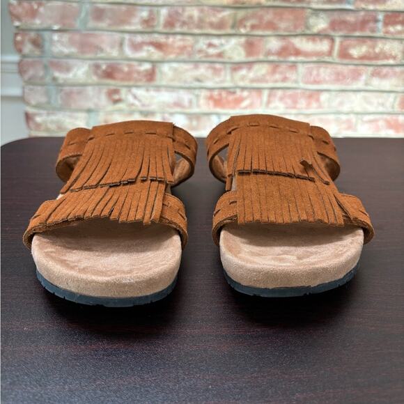 Minnetonka Womens Slides Sandals Brown Leather Fringe Boho Slip On Size 9 - Picture 3 of 9